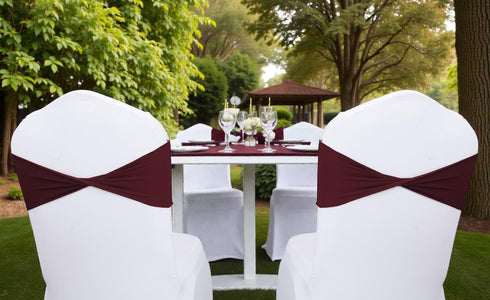 Pack 25 VDS of PCS | Burgundy | Spandex Chair Sashes Bows Without Buckle | Stretch Elastic Banquet Universal Folding