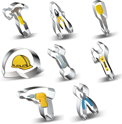 Construction Tool Cookie Cutter Set of 9 - Hammer, Pliers, Screwdriver, Safety Helmet, Hard Hat, Wrench, Spanner,