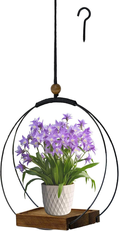 3-5.5 Inch Hanging Planter for Indoor Plants, Black Plant Hanger Indoor with Sturdy Wood Base, Modern Boho Macrame