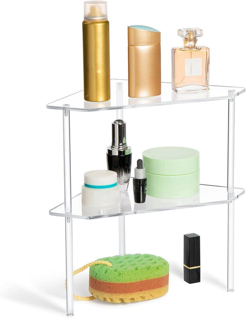 Jetec 2 Tier Corner Bathroom Organizer Countertop Shelf Acrylic Bathroom Table Organizer