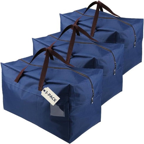 iwill CREATE PRO Pack of 3 Large 100L Clothing Storage Bags with Carry Handles, Duffle Bag for Travel, Blue