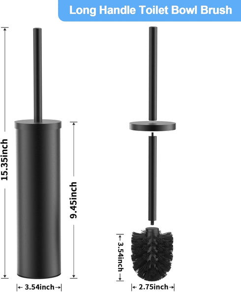 Flyzenvibe Set Stainless Steel Toilet Brush and Holder Oil Rubbed Matte Black Heavy Duty Toilet Bowl Brush with Long