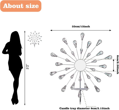Set 2 Crystal Rhinestone Wall Candle Sconces of Bling Diamond Metal Sunburst Candle Holders Iron Decorative Wall