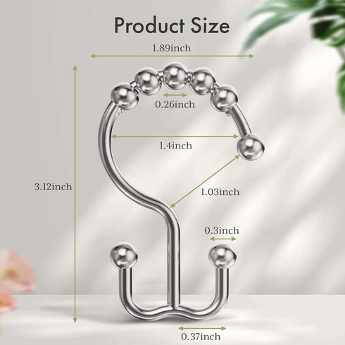 Amazer Shower Curtain Hooks, Plastic Double Shower Curtain Rings for Bathroom Shower Curtain Rod - Set of 12, Nickel