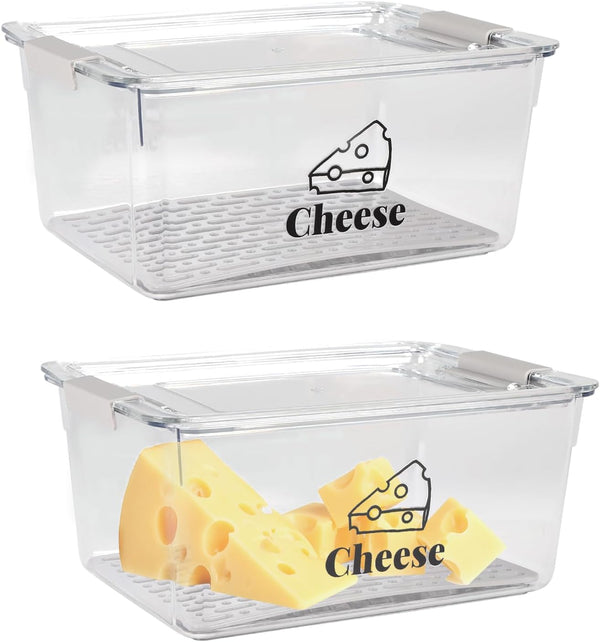 Yomjarl Cheese Container Airtight with Draining Basket Cream Cheese Sliced Cheeses Box with