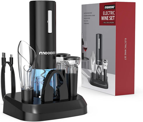 Moocoo Electric Wine Opener with Charging Base, Cordless Bottle Opener with 2-in-1 Aerator & Pourer, Easy Storage