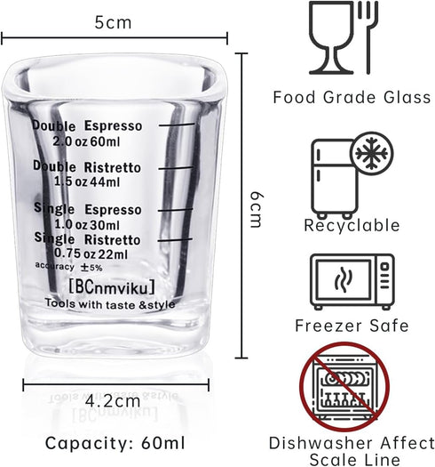 Espresso Shot Glasses - 2 OZ / 60ML with 26-Incremental Measurement (Sturdy-2 pack)