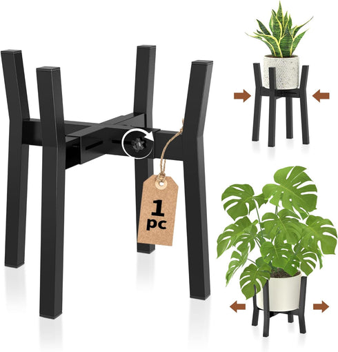 LASZOLA Black Adjustable Plant Stand for Single Large Outdoor Indoor Planters, Heavy