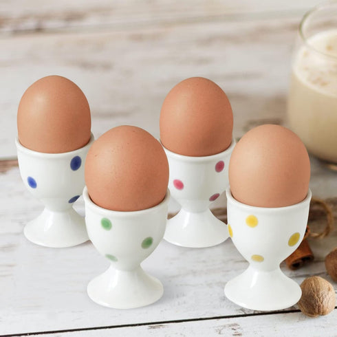 Cinf Ceramic Polka Dots Egg Cup Gift Set of 4 - Porcelain Breakfast Holder for Boiled Cooking Tools