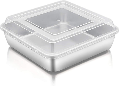 TeamFar Square Cake Pan with Lid, 8 Inch Stainless Steel Baking Pan for Meal Prep, Storage, Transporting Food