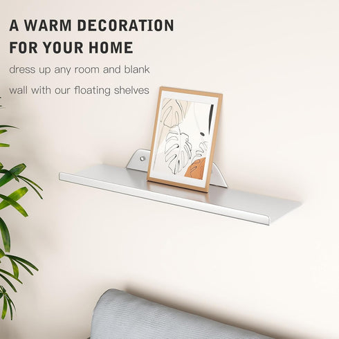 16") Floating Shelf for Wall, Off Center Metal Shelf for Decor, Modern Wall Shelf for Storage with Lip, Hanging Shelf