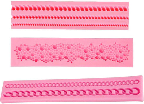 3-Pack Silicone Cake Border Mold for Sugar Craft Cupcake Toppers, Wedding Party Decor