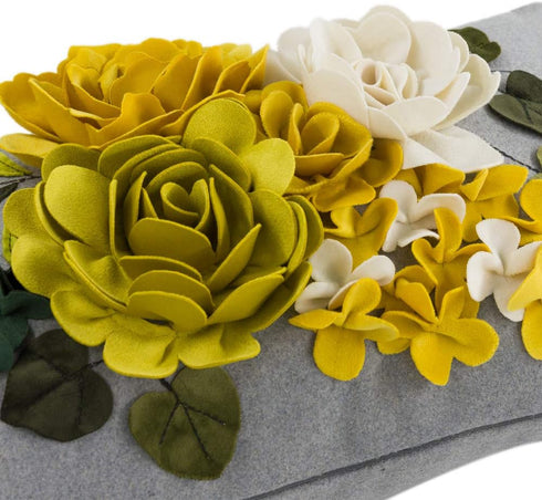JWH Decorative 3D Flower Throw Pillow Cover, Handmade Floral Accent Pillowcase, 12x20 Inches, Gray Yellow for Sofa