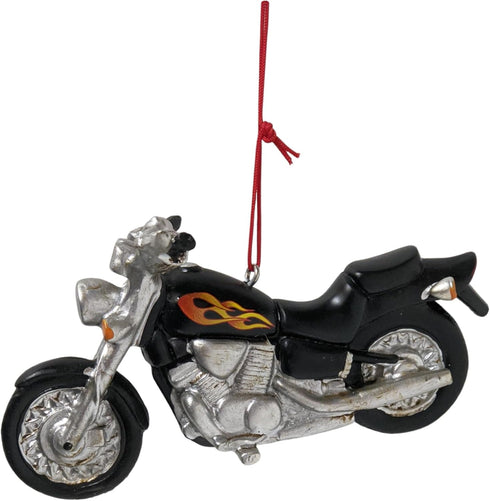 Black Motorcycle Hanging Christmas Ornament with Flames, Resin