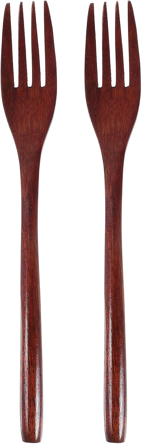 EXCEART 2 Pcs Wooden Forks Japanese Wood Dinner Forks Fruit Salad Forks Handmade Kitchen Utensil for Cooking Stirring Eating by EXCEART