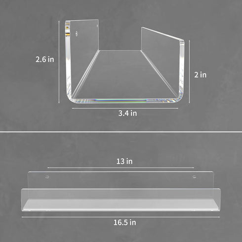 16.5-Inch 2-Pack, NIUBEE Acrylic Floating Bookshelves, Clear Modern Wall Shelves for Child/Toddler Invisible Ledge Book