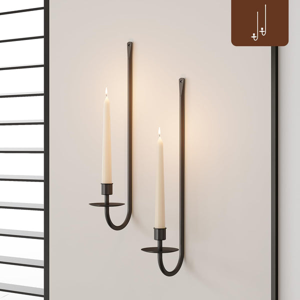 Set of 2 Metal Wall Candle Sconce Holders, Black Modern Wall Candle Holders for Living Room, Farmhouse, Fireplace,