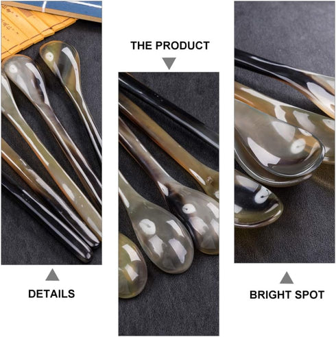 YARNOW 4 Pcs Small Ox Horn Caviar Spoons, Mother of Pearl Soup Spoons for Dessert and Tea