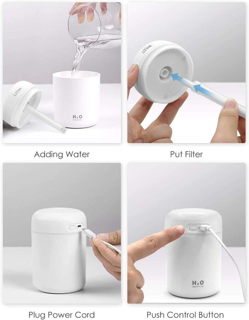 Mini Humidifier Cool Colorful USB Personal Desktop for Car, Office, Bedroom, Auto Shut-Off, 2 Mist Modes, Quiet (Pink)