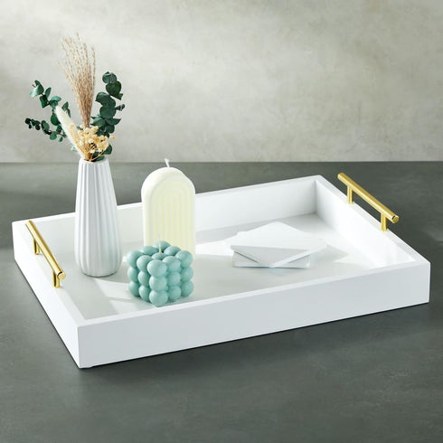 15.7" 11.8" 3.1" Juvale Ottoman Tray with Coasters & Interchangeable Gold & Silver Handles - x x - White Rustic Wood