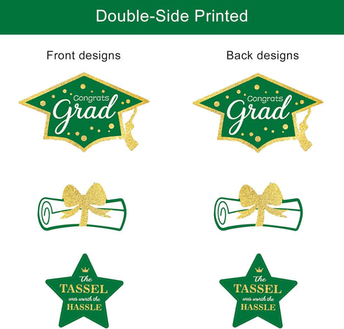 Green and Gold Graduation Decorations Set (24 Pieces) - Class of 2025 Table Decor, Congrats Grad Party Supplies