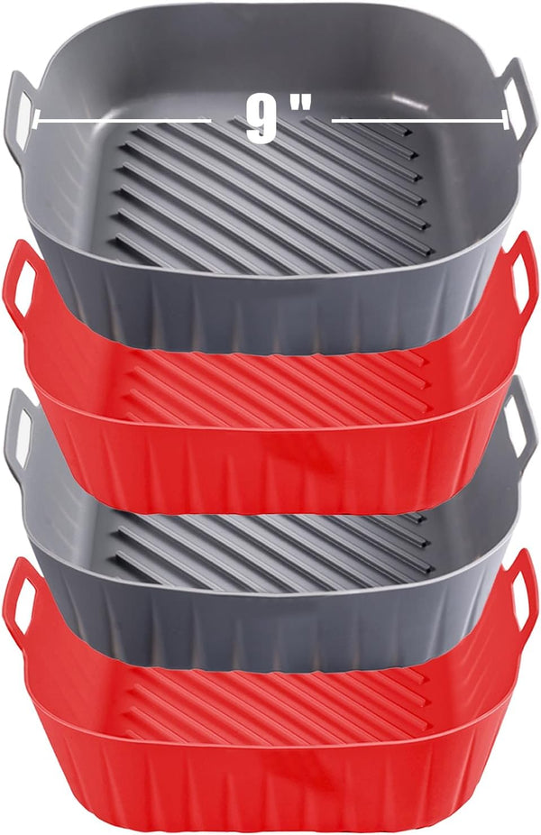 Silicone Liners Square 9 Inches for Large Air Fryer, 4 Pcs Non-stick Reusable Baking Tray Accessories