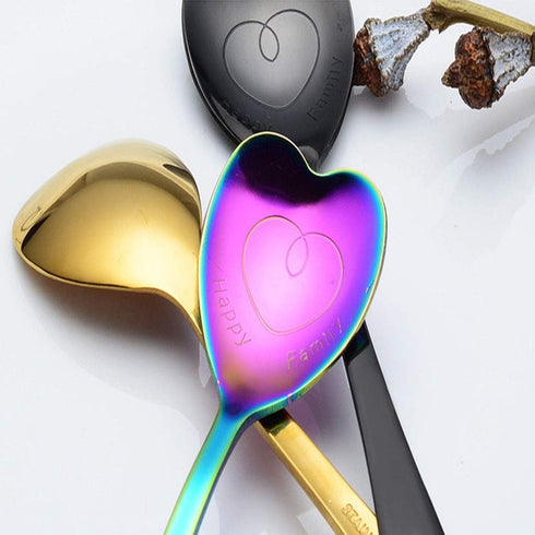 7 PCS Heart Shaped Stainless Steel Spoons, Coffee, Dessert, Ice Cream, Tea Spoons, Cute Holiday Gift (Multicolor)