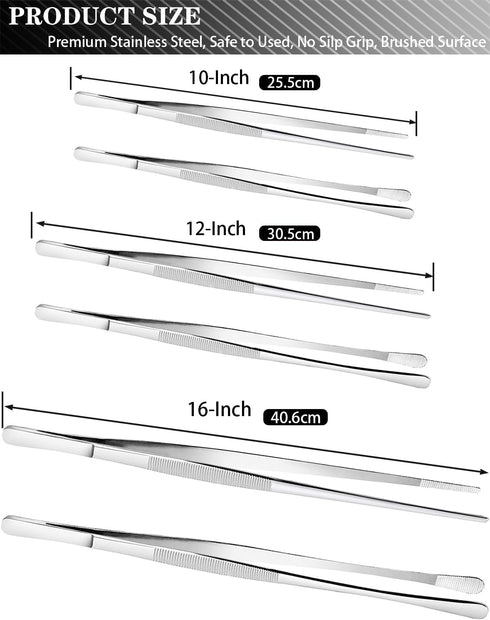 JETKONG 2 Pcs 12-Inch Cooking Tweezers, Stainless Steel Professional Kitchen Forceps for BBQ