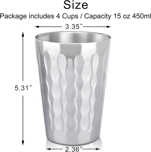 Beasea 15oz Stainless Steel Cups, 4 Pack Double Wall Insulated Tumblers, Unbreakable for Home and Travel