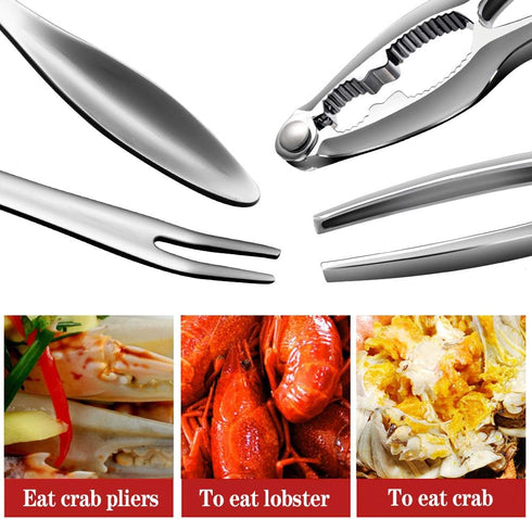 6Pcs Crab Crackers and Tools, 2 Forks, 2 Lobster Crackers, Nut Cracker, 2 Lobster Mallets