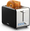 YIOU 2 Slice Stainless Steel Toaster with 1.5 Inch Extra Wide Slots, 6 Browning Settings, Removable Crumb Tray, Black