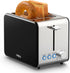 YIOU 2 Slice Stainless Steel Toaster with 1.5 Inch Extra Wide Slots, 6 Browning Settings, Removable Crumb Tray, Black