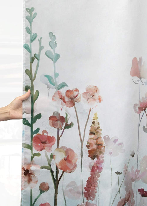 SUMGAR 72 x 72 inch Colorful Flowers Shower Curtain Set with Hooks - Pink Floral Romantic Wildflower Plants