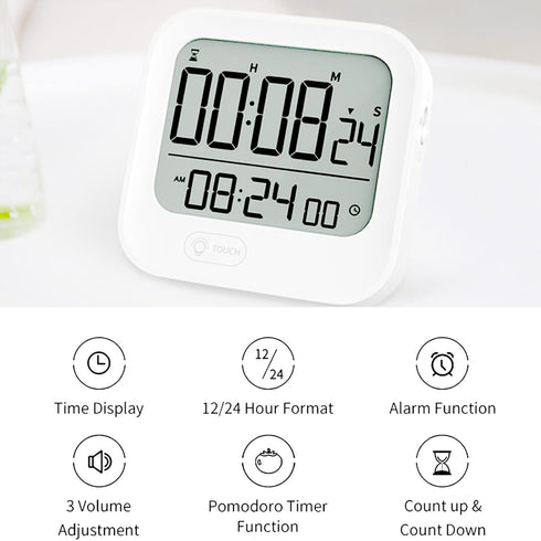 Small Vibrating Alarm Clock, Digital Large Display Magnetic Pomodoro Timer, Loud or Silent Volume, 12/24H