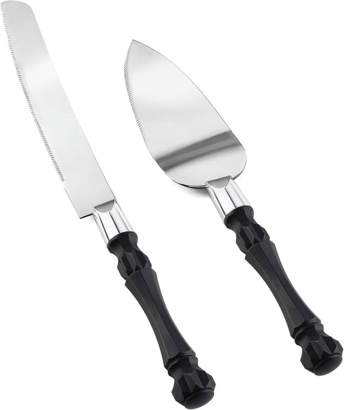 Black Cake Knife and Server Set, Non-Slip Swirl Grip, Matte Black Cake Cutting Set