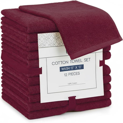 Linteum Textile Supply Premium 12x12 Washcloth (Burgundy) 100% Ring Spun Cotton Zero