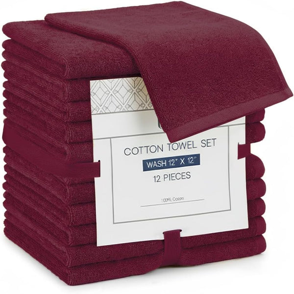 Linteum Textile Supply Premium 12x12 Washcloth (Burgundy) 100% Ring Spun Cotton Zero