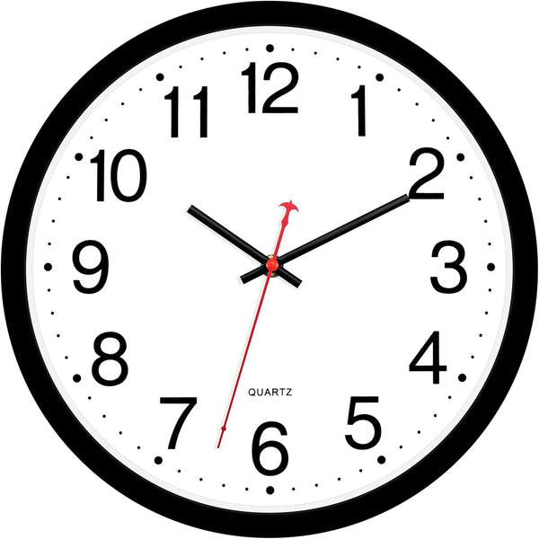 Foxtop Black Wall Clock, Silent Non-Ticking 12 Inch Quartz Battery Operated Round Analog Clock for Home