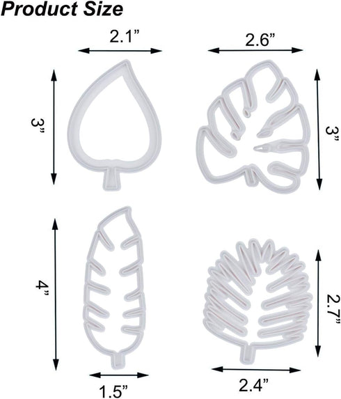Mity rain Tropical Leaf Cookie Cutter - Hawaiian Palm Leaves Fondant Cutters Set for Cake Decorating (4Pcs)