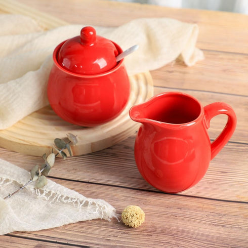 FUYU Ceramic Sugar Bowl with Lid and Spoon, Spice Jar Seasoning Box, Condiment Pot