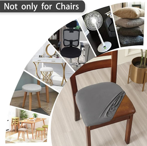 Set of 6 Stretch Grey Chair Covers for Dining Room, Removable Washable Seat Cushion Slipcovers for Kitchen Office