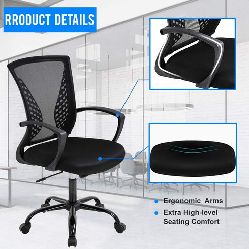 Black Office Chair Ergonomic Desk Chair, Mesh Computer Chair with Lumbar Support Armrest, Mid Back Rolling Swivel