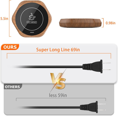Smart Beverage Heating Plate Candle Wax Cup Warmer Electric Thermostat Coaster for Hot Coffee Milk Tea Water Cocoa Desk Home Office Use (R1 wood grain)