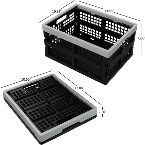 16 L Plastic Folding Storage Crates, Collapsible Plastic Crate, 2 Packs