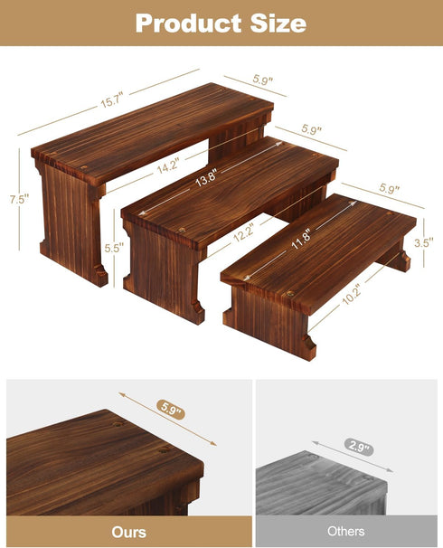3 5.9" Countertop Tier Table Top Plant Stand, Flower Shelf Holder Rack, Wood Display Stand for Window