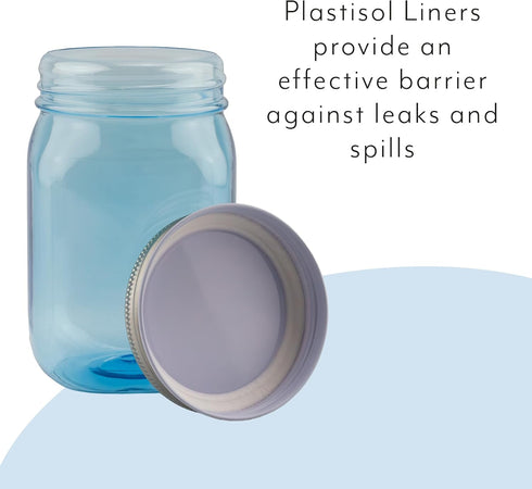 Cornucopia Brands 16oz Plastic Mason Jars, 8-Pack, Blue with Silver Metal Lids, BPA-Free, 2-Cup Capacity