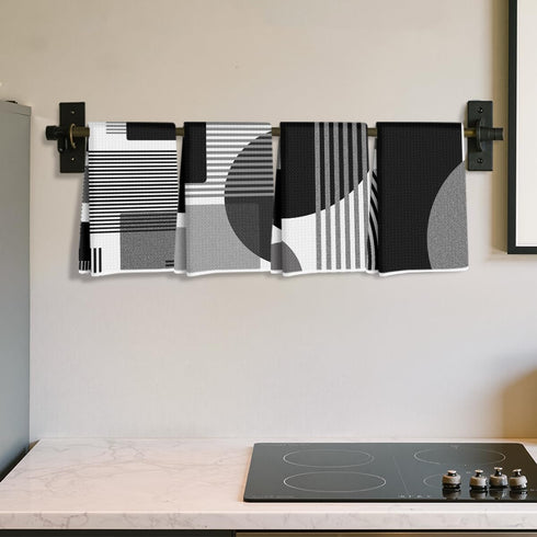 Hanamiya Na 4 Pcs Abstract Black and White Kitchen Towels, Abstract Decor Tea Hand Towel, Microfiber Dish Cloths