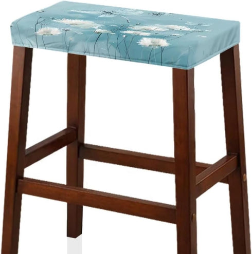 Set 2 Dragonfly Flower Bar Stool Covers of Bench Covers Slipcover Rectangle Light Blue Stretch Vanity Cover Bar Stools