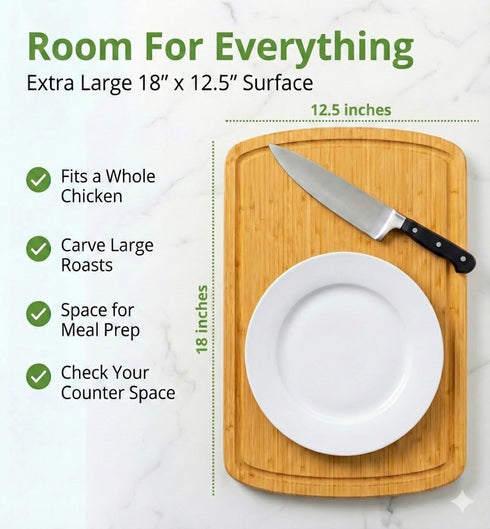 18 Inch GREENER CHEF Extra Large Bamboo Cutting Board with Lifetime Replacements - Organic Wooden Butcher Block, XL