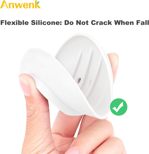 Anwenk Oval Shape Soap Dish, Bathroom Soap Holder with Drain Holes, Flexible Silicone White, 1 Pack